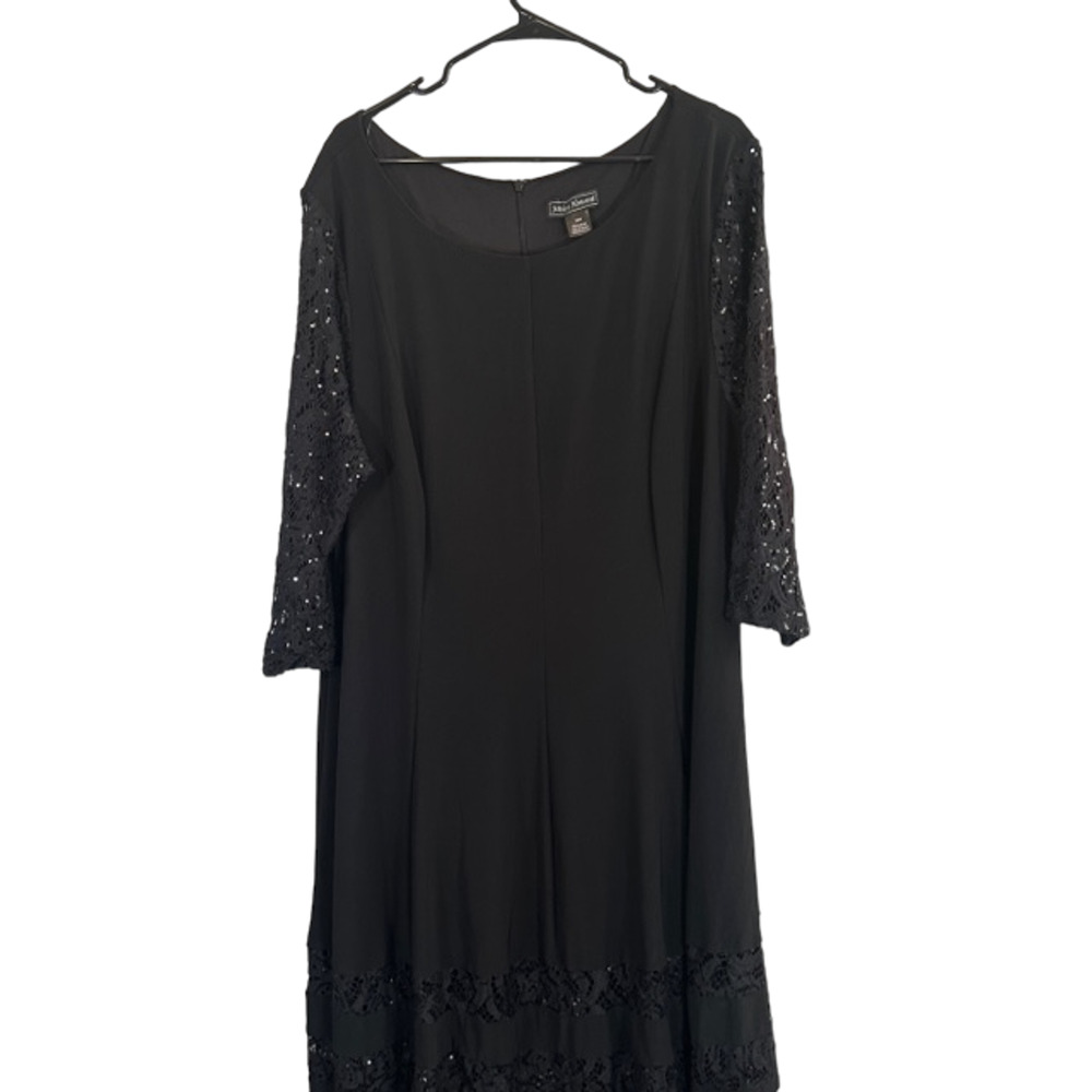 Jessica Howard Black Lace Detail Sequin Sleeve Lined Formal Dress Women Sz 24W